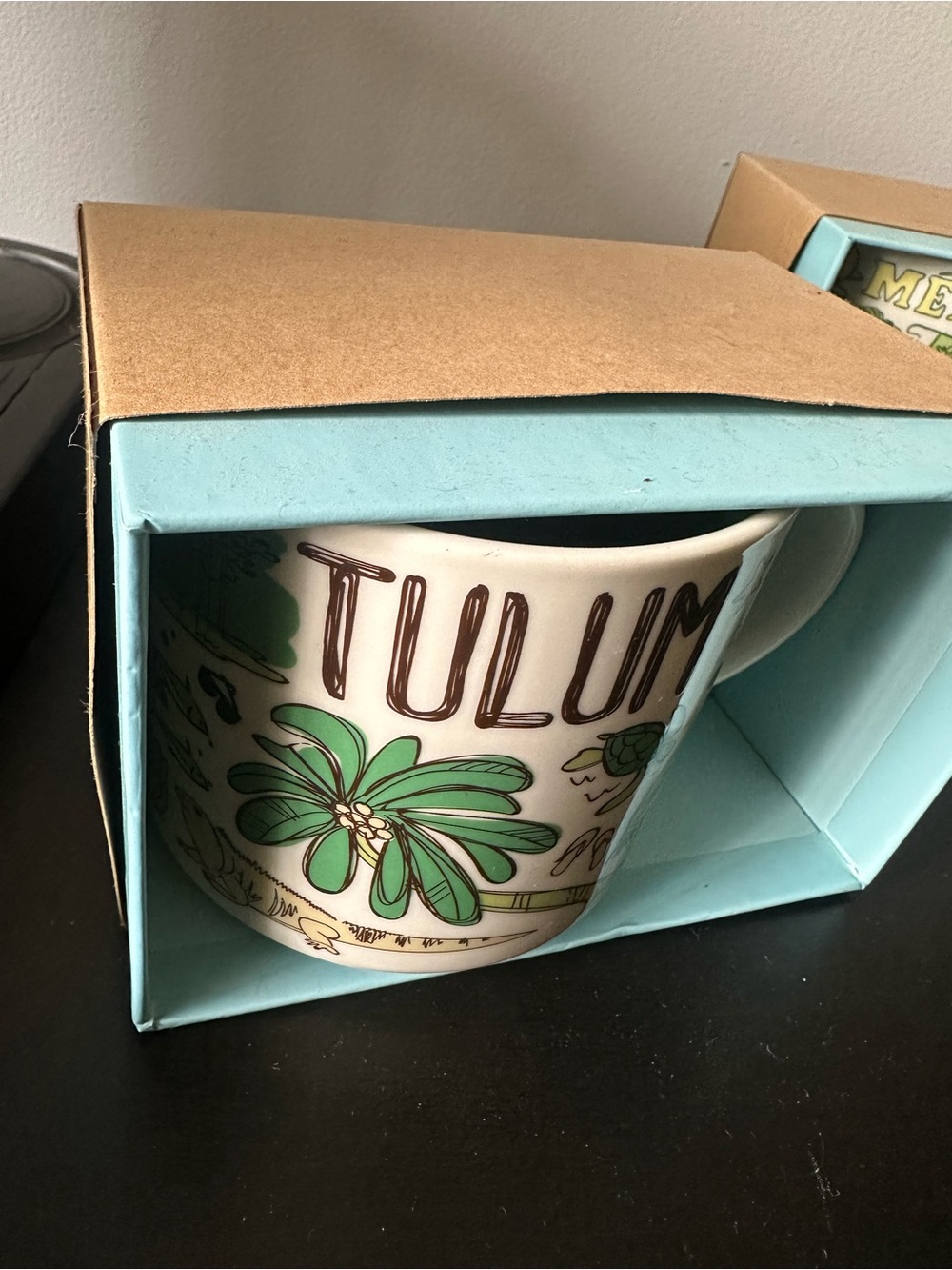 Tulum Ceramic Mug in Green and White - Travel Souvenir